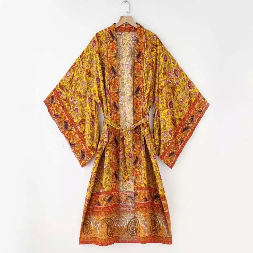 Floral & Paisley Print Kimono Bohemian Duster Wrap Coverup Top Casual - Picture 4 of 5